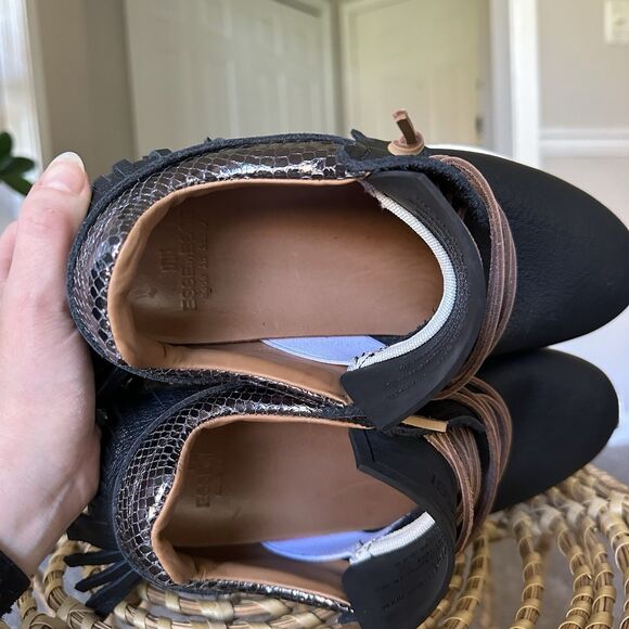 ESSEUTESSE Leather Fringe Black Sneakers Comfort Slip On Size 38 Handmade Italy - Picture 12 of 14